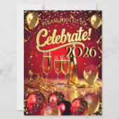 New Year’s Eve Party Red Gold Champagne Streamers Kaart (Voorkant)