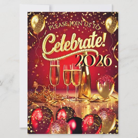 New Year’s Eve Party Red Gold Champagne Streamers Kaart (Voorkant)