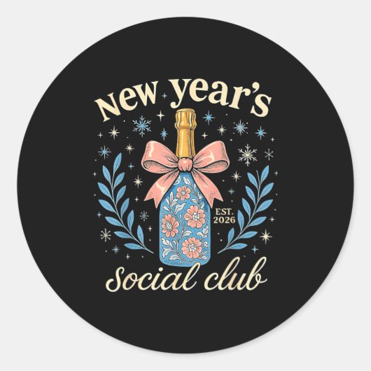 New Year’s Social Club 2026 Celebration Ronde Sticker (Voorkant)