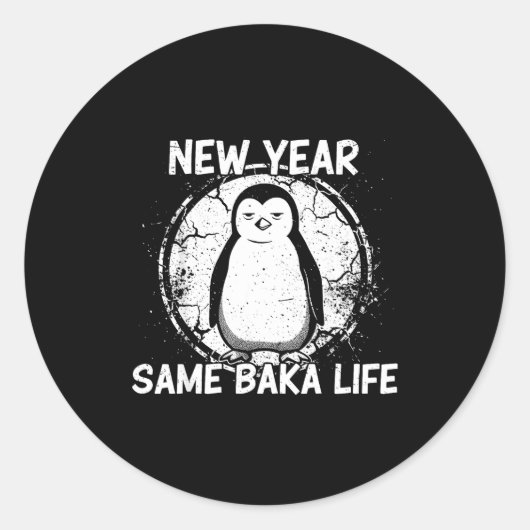 New Year Same Baka Life Baka Penguin  Ronde Sticker (Voorkant)