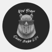 New Year Same Baka Life Capybara Joke Ronde Sticker (Voorkant)