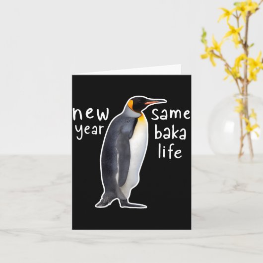 New Year Same Baka Life Funny Penguin Kaart (Gele Bloem)
