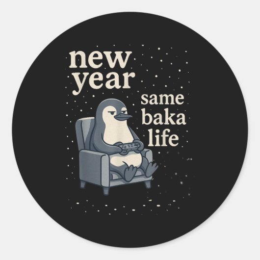 New Year Same Baka Life Penguin Joke Gaming Video  Ronde Sticker (Voorkant)