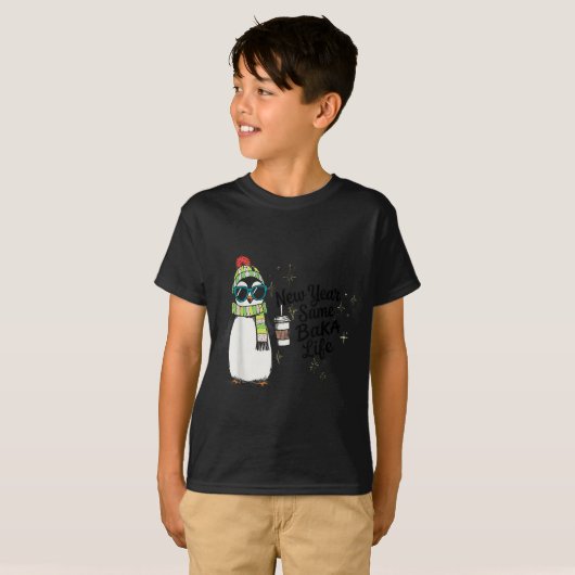 New Year Same Baka Life Penguin Meme Joke T-shirt (Voorkant volledig)