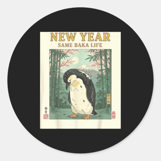 New Year Same Baka Life Penguin New Year 2026 Reso Ronde Sticker (Voorkant)