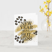 New Year Same Hot Mess Golden Leopard Print  Kaart (Gele Bloem)