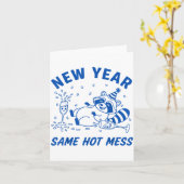 New Year Same Hot Mess Raccoon Fun Party  Kaart (Gele Bloem)