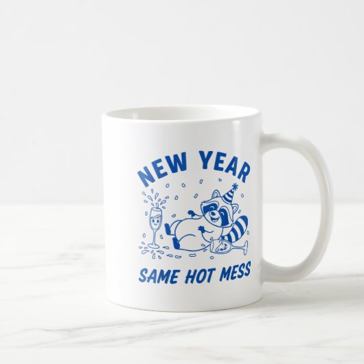 New Year Same Hot Mess Raccoon Fun Party Koffiemok (Rechts)