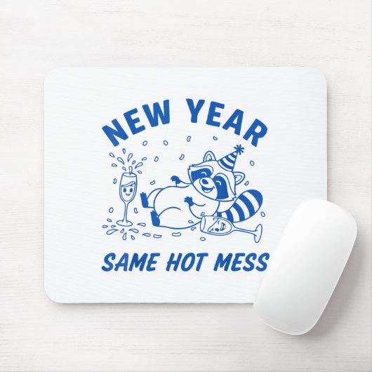 New Year Same Hot Mess Raccoon Fun Party Muismat (Met muis)