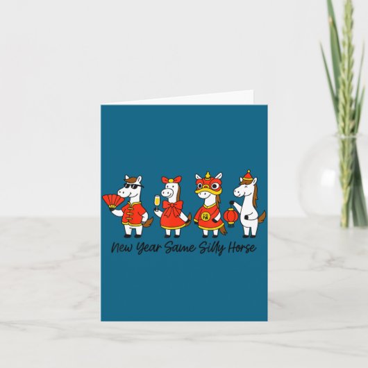 New Year Same Silly Horse Funny Chinese Lunar New  Kaart (Voorkant)