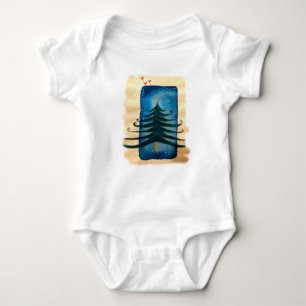 New Year Tree Baby Jersey Bodysuit, White Romper