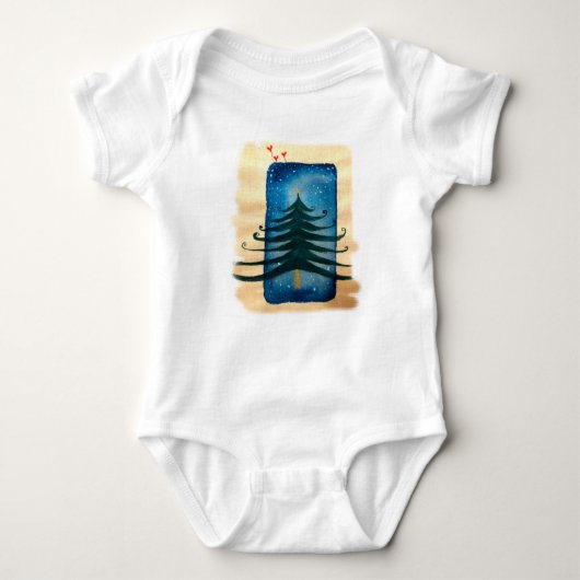 New Year Tree Baby Jersey Bodysuit, White Romper (Voorkant)