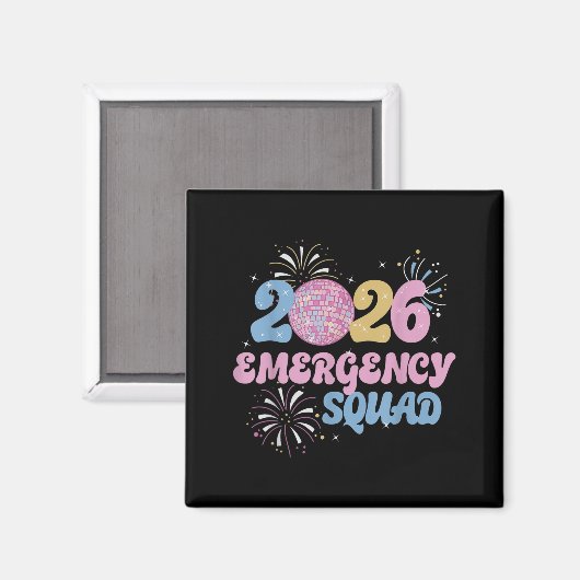 New Years 2026 Eve Emergency Squad Disco Ball Fire Magneet (Voorkant / Achterkant)