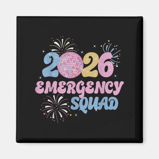 New Years 2026 Eve Emergency Squad Disco Ball Fire Magneet (Voorkant)