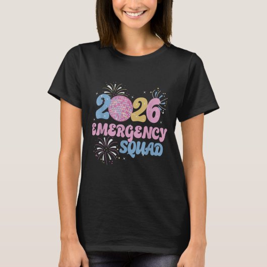 New Years 2026 Eve Emergency Squad Disco Ball Fire T-shirt (Voorkant)
