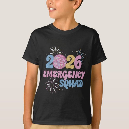 New Years 2026 Eve Emergency Squad Disco Ball Fire T-shirt (Voorkant)