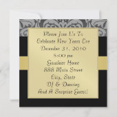 New Years Black Mask Damask Gold Ribbon Uitnodigin Kaart (Achterkant)