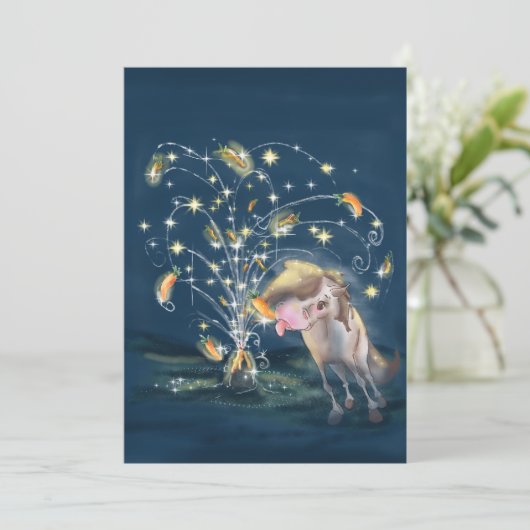 New Year's Card with a Horse and Carrot Firework Kaart (Staand voorkant)
