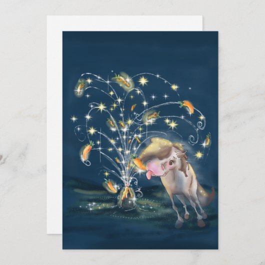 New Year's Card with a Horse and Carrot Firework Kaart (Voorkant / Achterkant)