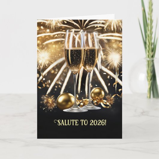 New Years Cheers Salute 2026 Champagne Fireworks  Kaart (Voorkant)