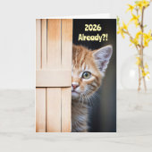 New Years Cute Funny 2026 Ginger Orange Kitten  Kaart (Gele Bloem)