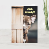 New Years Cute Funny 2026 Pitbull Puppy Door Kaart (Voorkant)