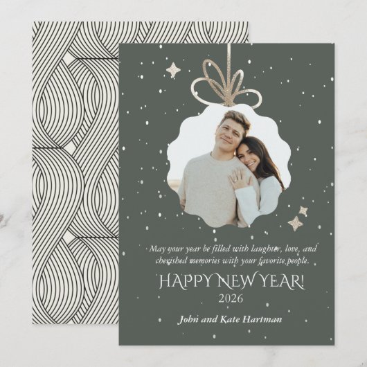 New Years Dark Holiday Green with Photo  (Voorkant / Achterkant)