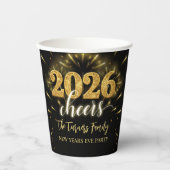 New Year's Eve 2026 Party Gold & Black Papieren Bekers (Voorkant)