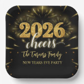 New Year's Eve 2026 Party Gold & Black Papieren Bordje (Voorkant)