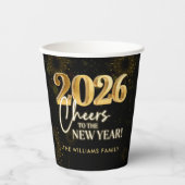 New Year's Eve 2026 Party Gold Glitter Papieren Bekers (Voorkant)