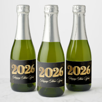 New Year's Eve 2026 Party Gold Glitter Sparkling Wijnetiket