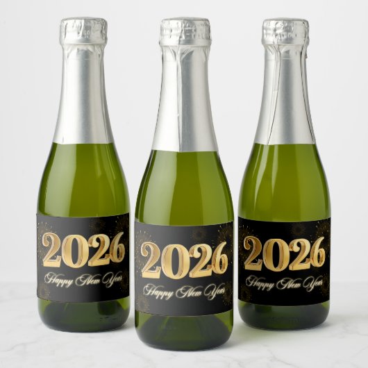 New Year's Eve 2026 Party Gold Glitter Sparkling Wijnetiket (Flessen)