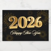 New Year's Eve 2026 Party Gold Glitter Sparkling Wijnetiket (Enkel label)