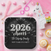 New Year's Eve 2026 Party Silver & Black Papieren Bordje (Feest)