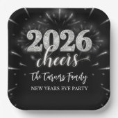 New Year's Eve 2026 Party Silver & Black Papieren Bordje (Voorkant)