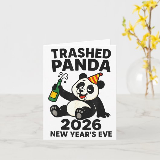 New Years Eve 2026 Trashed Panda Premium  Kaart (Gele Bloem)