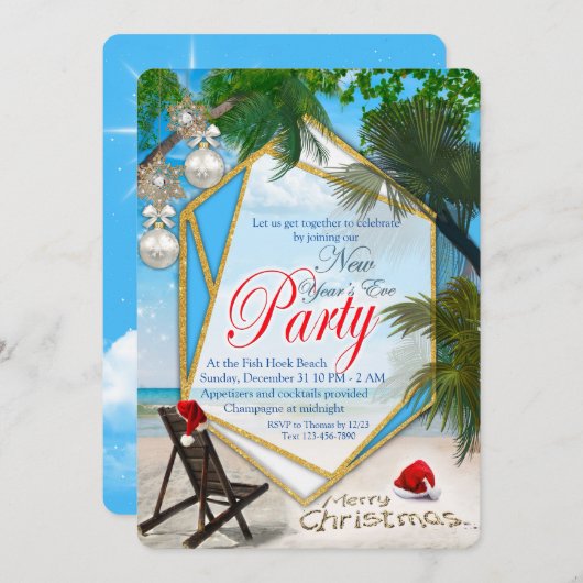 New-Years Eve Beach Party Kaart (Voorkant / Achterkant)