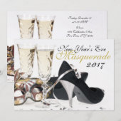 New Year's Eve Black Hoge hakken Masquerade Invite Kaart (Voorkant / Achterkant)