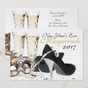 New Year's Eve Black Hoge hakken Masquerade Invite Kaart