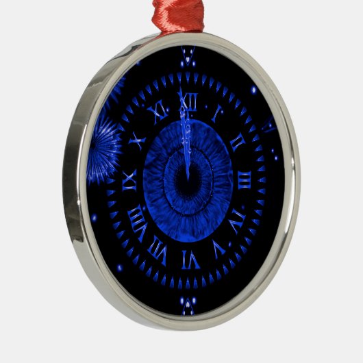 New Year's Eve Blue Iris Clock Metal Ornament (Rechts)