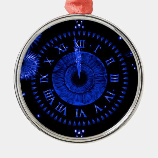 New Year's Eve Blue Iris Clock Metal Ornament (Voorkant)