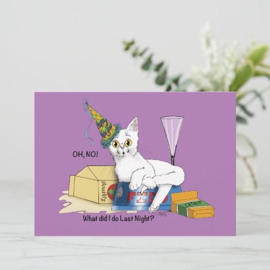 New Years Eve Cat Grappig Feestdagenkaart (Staand voorkant)