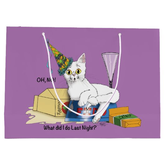 New Years Eve Cat Grappig Groot Cadeauzakje (Achterkant)