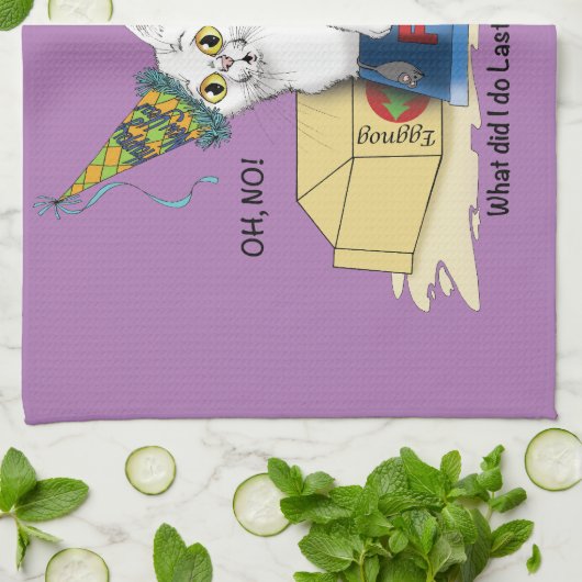 New Years Eve Cat Grappig Theedoek (Gevouwen)