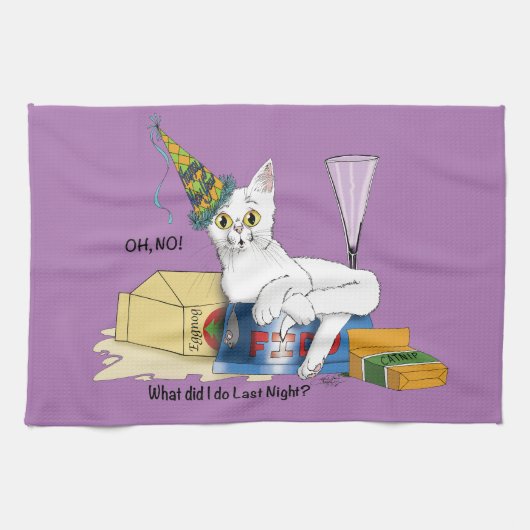 New Years Eve Cat Grappig Theedoek (Horizontaal)