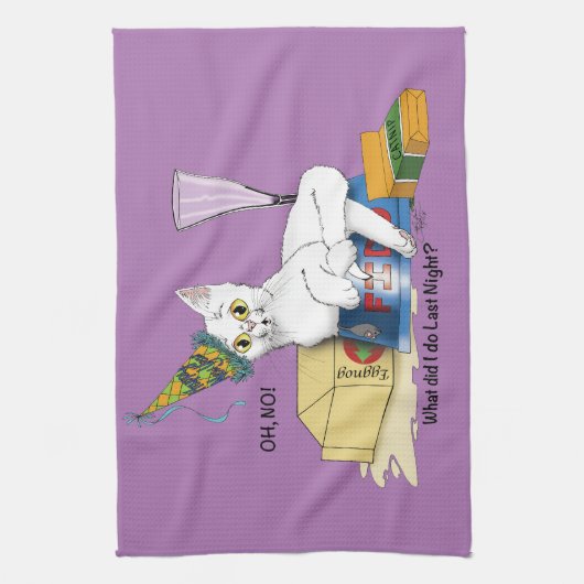 New Years Eve Cat Grappig Theedoek (Verticaal)