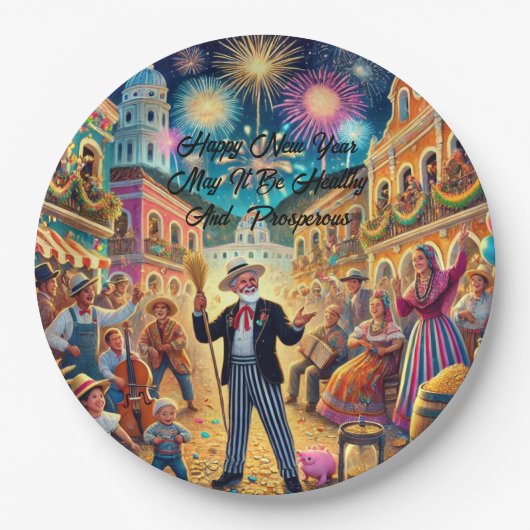 New Year's Eve Celebration El Año Viejo Papieren Bordje (Voorkant)