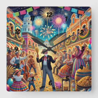 New Year's Eve Celebration El Año Viejo Vierkante Klok
