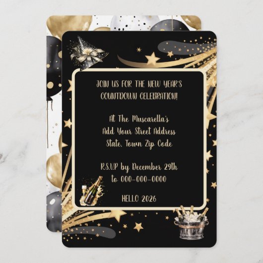 New Year's Eve Celebration Invitation Kaart (Voorkant / Achterkant)