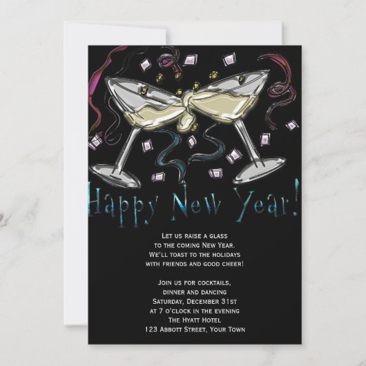 New Years Eve Champagne en Confetti Kaart (Voorkant)